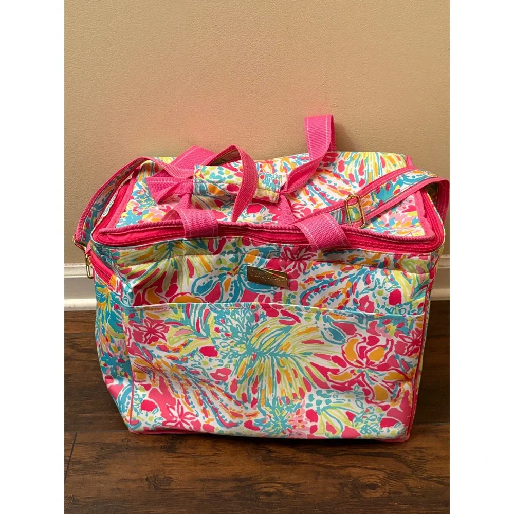 Lilly Pulitzer Insulated Cooler Bag Floral Pink Blue Yellow Beach Picnic Tote